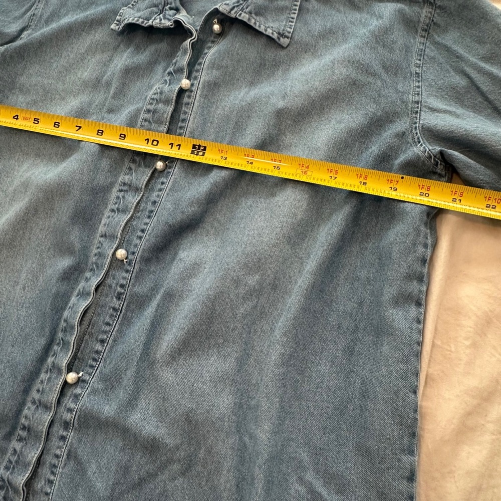 Something Navy Denim Pearl Button Shirt Blue Long Sleeve Casual Womens Top large - Picture 7 of 8